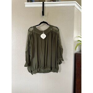 NWT-Simply Couture‎ Women's Green Long Sleeve Blouse XL viscose oversized